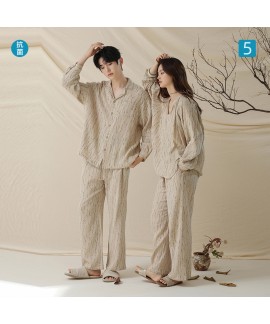 Autumn All-Cotton Double-Layer Gauze Couple Pajama...