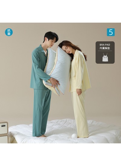 Chest-Padded Antibacterial Cotton Pajamas for Women in Autumn - Couple Pajama Set