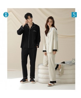 Long-Sleeve Cotton Pajama Set for Couples - Black ...