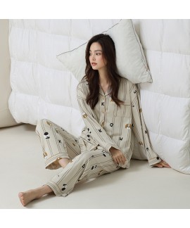 Autumn-Winter Long-Sleeve Cotton Couple Pajamas with Cute Dog Print for Women