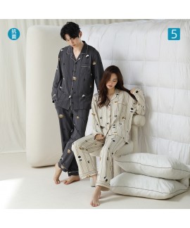 Autumn-Winter Long-Sleeve Cotton Couple Pajamas wi...