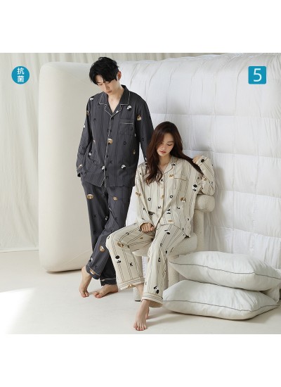 Autumn-Winter Long-Sleeve Cotton Couple Pajamas with Cute Dog Print for Women