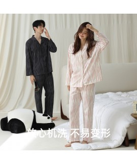 Long-Sleeve Cotton Stripe Print Pajama Set for Couples