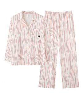 Long-Sleeve Cotton Stripe Print Pajama Set for Couples