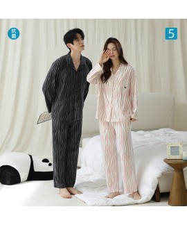 Long-Sleeve Cotton Stripe Print Pajama Set for Cou...