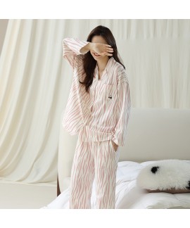 Long-Sleeve Cotton Stripe Print Pajama Set for Couples