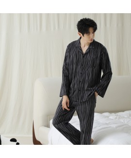 Long-Sleeve Cotton Stripe Print Pajama Set for Couples