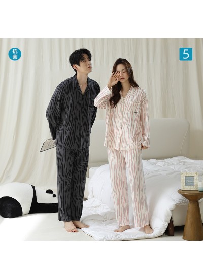 Long-Sleeve Cotton Stripe Print Pajama Set for Couples