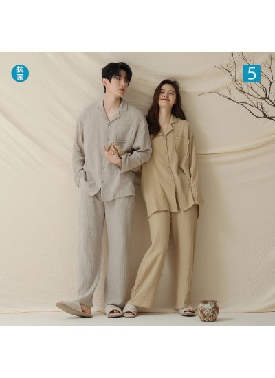 Double-Layer Gauze Cotton Long-Sleeve Pajamas for Couples - Autumn Lazy Style