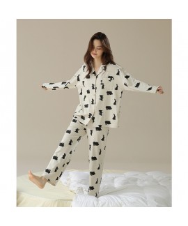 Spring-Autumn Black Rabbit Print Long-Sleeve Cotton Couple Pajamas