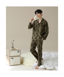 Spring-Autumn Black Rabbit Print Long-Sleeve Cotton Couple Pajamas