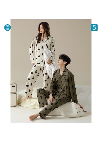 Spring-Autumn Black Rabbit Print Long-Sleeve Cotton Couple Pajamas