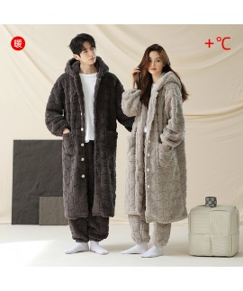 Autumn-Winter Couple Pajamas for Women - Coral Fle...