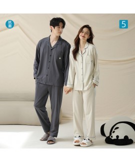 Long-Sleeve Cotton Pajama Set for Couples - Grey f...