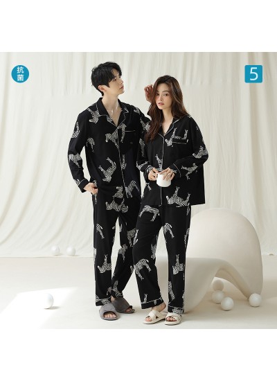 Spring-Autumn Black Zebra Print Long-Sleeve Cotton Couple Pajamas