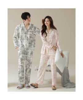 Antibacterial Cotton Long-Sleeve Holiday-Style Tie-Dye Couple Pajamas