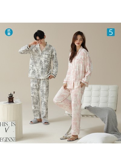 Antibacterial Cotton Long-Sleeve Holiday-Style Tie-Dye Couple Pajamas