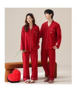 Red Wedding Cotton Couple Pajamas for Women - Lucky Year Homewear for New Brides