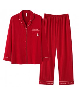 Red Wedding Cotton Couple Pajamas for Women - Lucky Year Homewear for New Brides