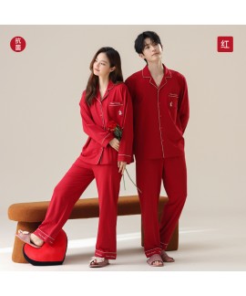 Red Wedding Cotton Couple Pajamas for Women - Luck...