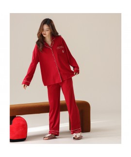 Red Wedding Cotton Couple Pajamas for Women - Lucky Year Homewear for New Brides