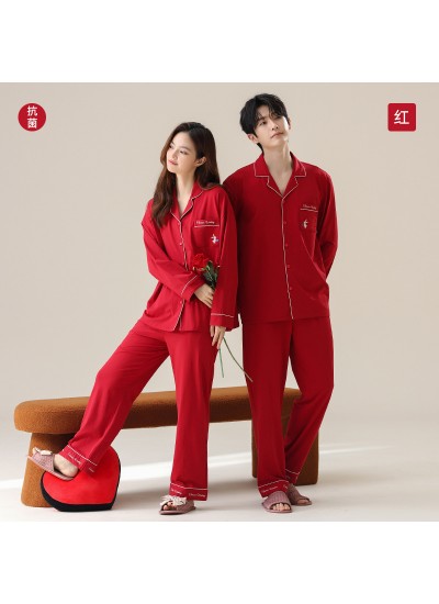 Red Wedding Cotton Couple Pajamas for Women - Lucky Year Homewear for New Brides