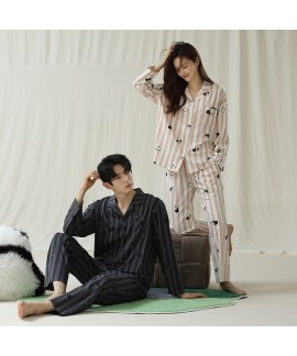 Long-Sleeve Cotton Panda Print Pajama Set for Women in Autumn