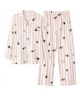 Long-Sleeve Cotton Panda Print Pajama Set for Women in Autumn