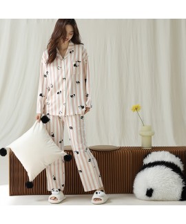 Long-Sleeve Cotton Panda Print Pajama Set for Women in Autumn