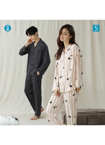 Long-Sleeve Cotton Panda Print Pajama Set for Women in Autumn