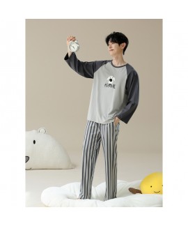 Antibacterial Cotton Long-Sleeve Couple Pajamas with Cute Dog Print for Autumn