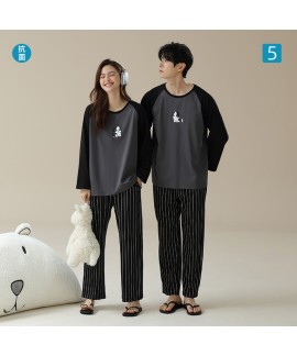 Long-Sleeve Cotton Couple Pajamas with Cute Dog Pr...