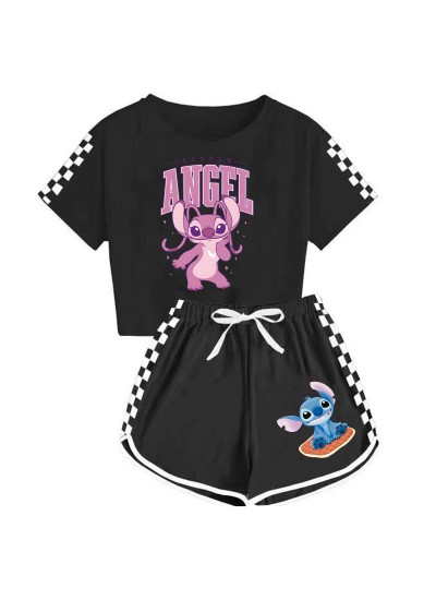 Little Angel Pink Stitch Kids Pajama Set: T-Shirt & Shorts