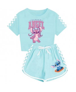 Little Angel Pink Stitch Kids Pajama Set: T-Shirt & Shorts