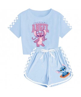 Little Angel Pink Stitch Kids Pajama Set: T-Shirt & Shorts