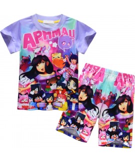 Girls Aphmau Pyjamas Short Sleeve 2Pcs/Set Little Kids Toddlers Sleepwear Pjs