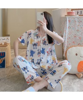 Cute Cartoon Print Cardigan Set: Summer Short Slee...