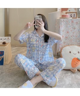 Cute Cartoon Print Cardigan Set: Summer Short Sleeve Loungewear