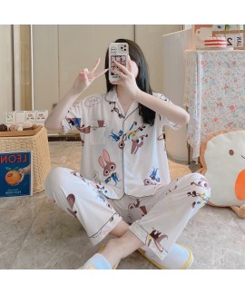 Cute Cartoon Print Cardigan Set: Summer Short Sleeve Loungewear