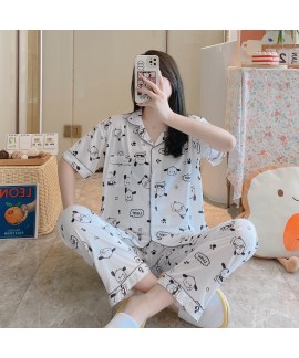 Cute Cartoon Print Cardigan Set: Summer Short Sleeve Loungewear