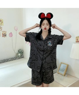 Couple's Manga Stitch Cotton Pajamas: Short Sleeve Cartoon Homewear Set