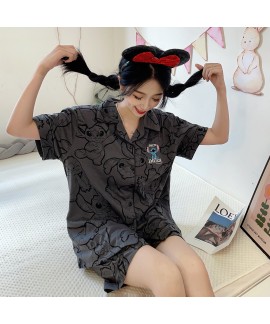 Couple's Manga Stitch Cotton Pajamas: Short Sleeve Cartoon Homewear Set