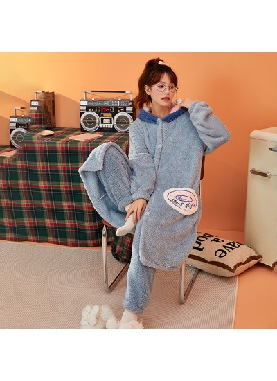 Cozy Autumn/Winter Stitch Sleeper Robe: Thickened Coral Velvet Cartoon Bathrobe