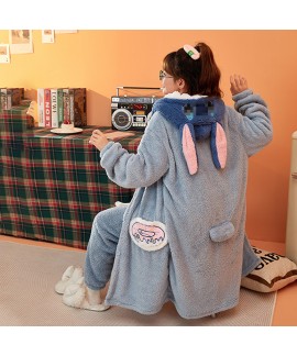 Cozy Autumn/Winter Stitch Sleeper Robe: Thickened Coral Velvet Cartoon Bathrobe