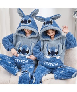 Winter Couple Pajamas Set - Stitch - Plush Coral F...