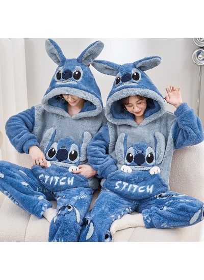 Winter Couple Pajamas Set - Stitch - Plush Coral Fleece