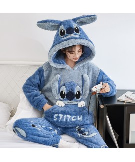 Winter Couple Pajamas Set - Stitch - Plush Coral Fleece