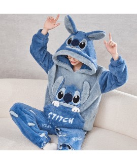 Winter Couple Pajamas Set - Stitch - Plush Coral Fleece