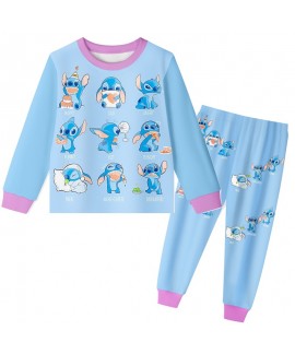 Stitch Crashes Plush Long Sleeve Ribbed Print Pajama Set For Children