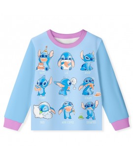 Stitch Crashes Plush Long Sleeve Ribbed Print Pajama Set For Children